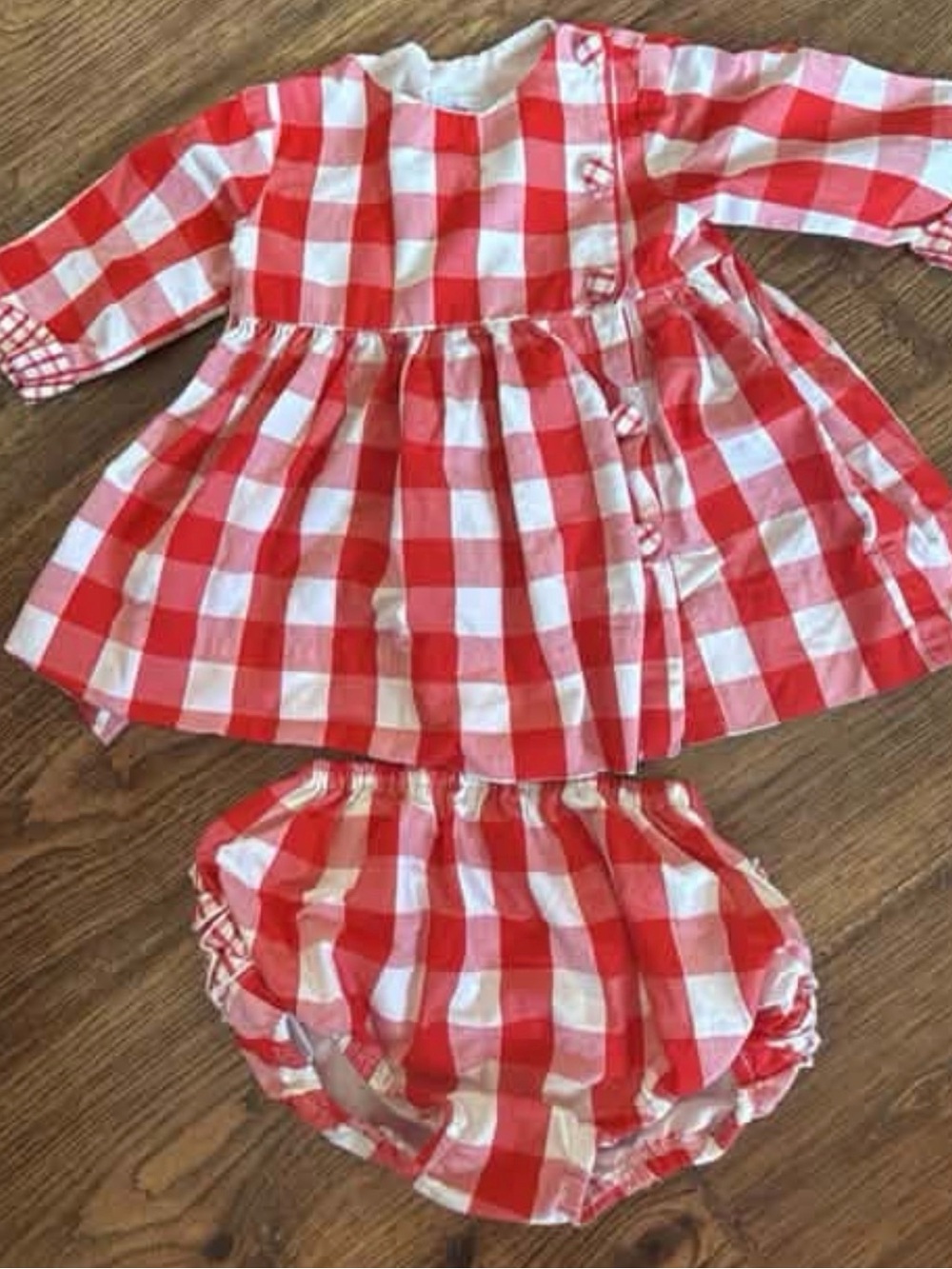 Red & White Gingham Baby Dress Set - Classic Check Bloomer Outfit